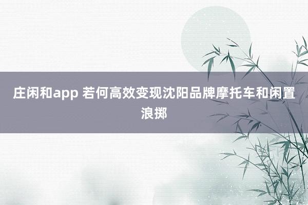 庄闲和app 若何高效变现沈阳品牌摩托车和闲置浪掷